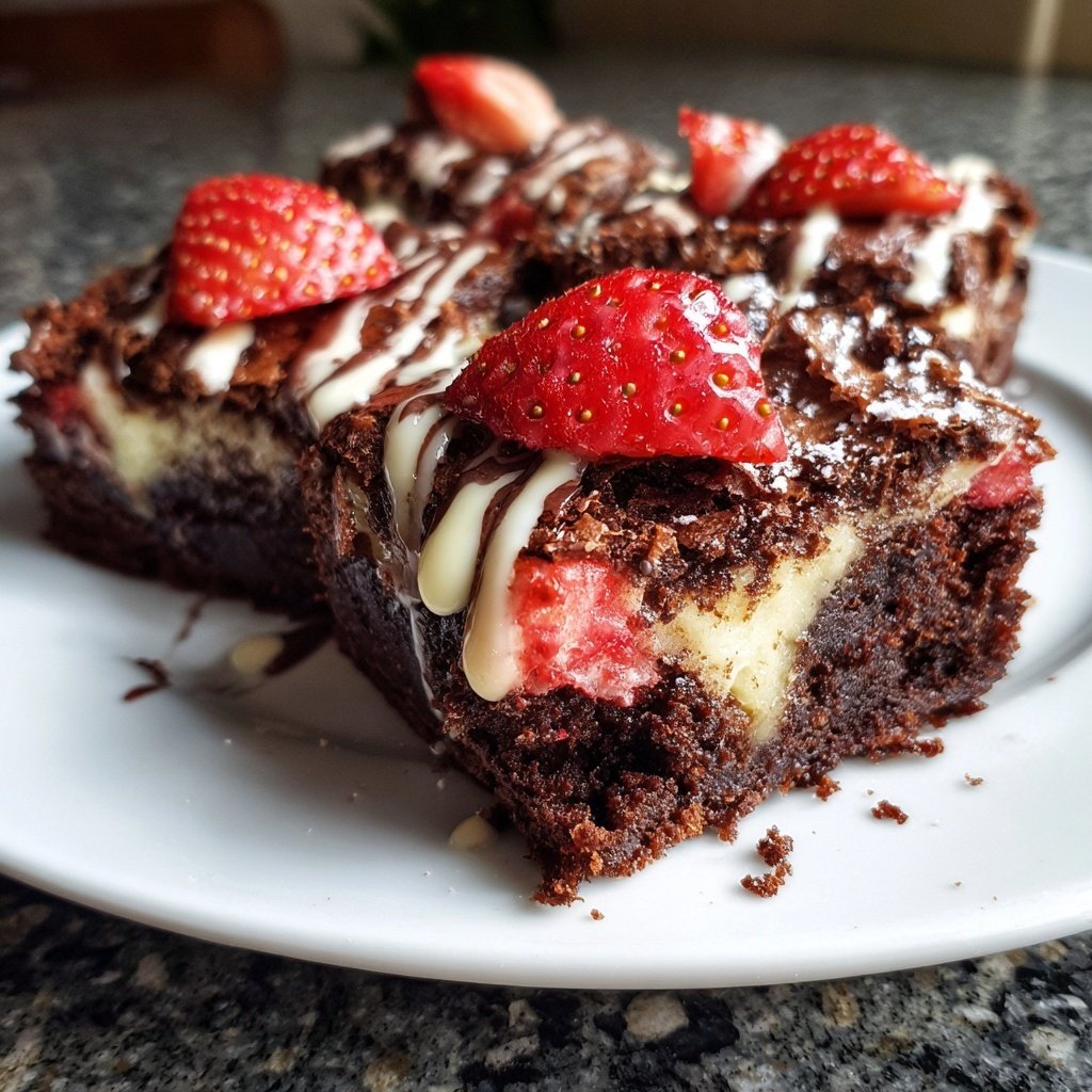 Cottage Cheese Brownies with Strawberry Cream