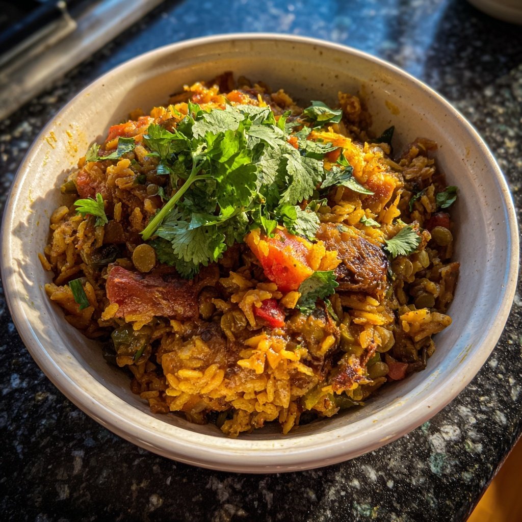 Jamaican Spiced Lentil Rice Bowl