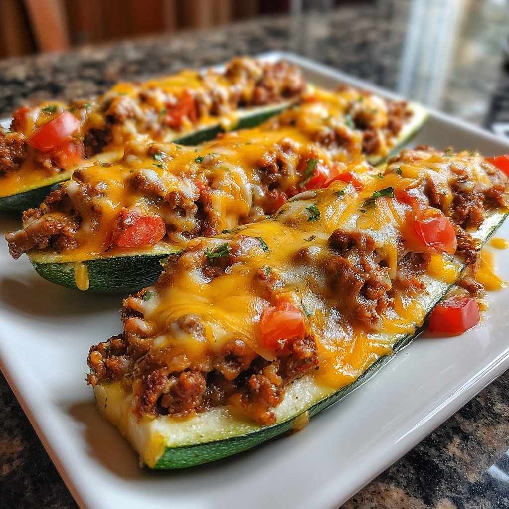 Ground Beef Stuffed Zucchini